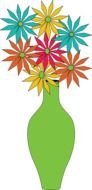 Colorful Flowers In The Green Vase Clipart