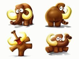 drawn four cartoon mammoths