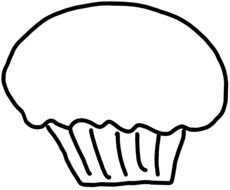 black and white drawing of a cupcake on a white background