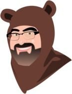 drawn head of a man in a bear costume