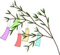 painted tree branch with prayer notes