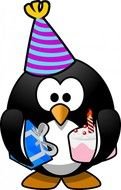 cartoon penguin with gift and cake