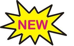 New, pink word on yellow explosion form