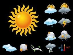 weather symbols on a black background