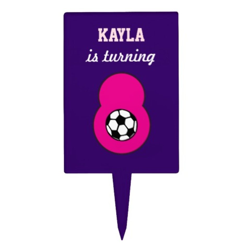 8th Birthday Party Soccer In Pink Cake Topper