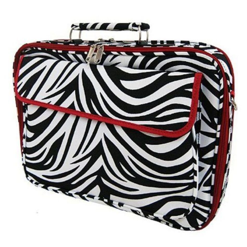 17 Womens Zebra Laptop Case Bag Black White W Red Trim