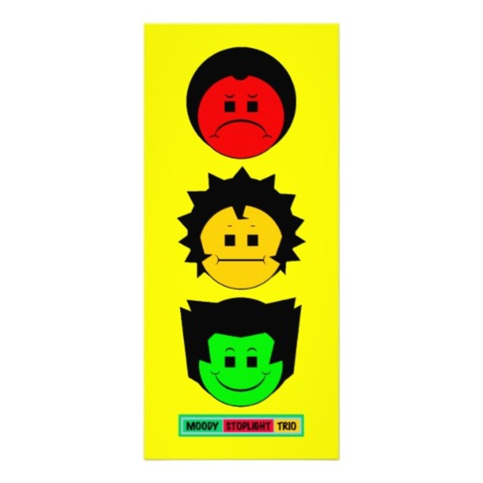 Moody Stoplight Trio Vertical Faces With Label Full Color Rack Card