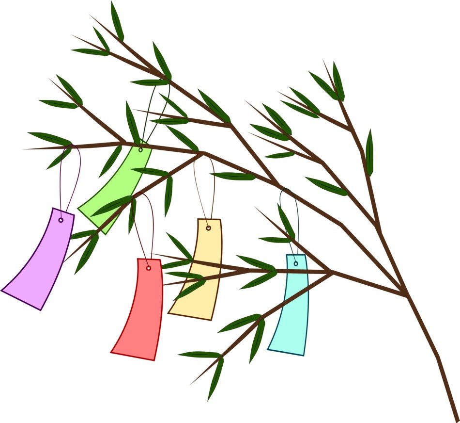 painted tree branch with prayer notes