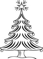 black and white drawing of Christmas tree