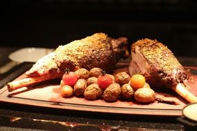 lamb chop food potato tomato