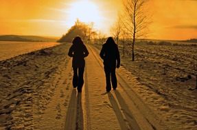 walking couple in winter season