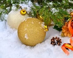 christmas balls on the snow