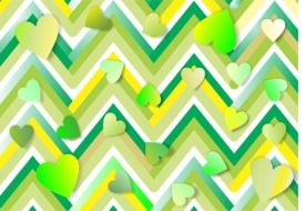 green and yellow geometric pattern with the hearts