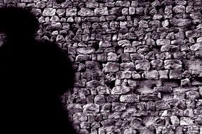 black silhouette on the stone wall