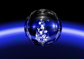 Blue Christmas ball with the image of spruce