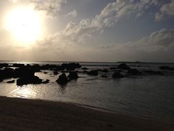 volcanic red beach on sunset, Saipan