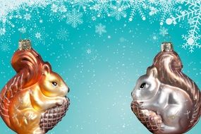 christmas squirrels on the blue background