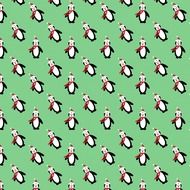 green background with tiny christmas penguins