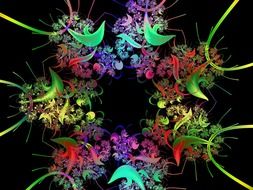 black background with decorative fractal flowers