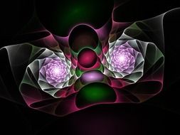 fractal pink green pattern on a black background