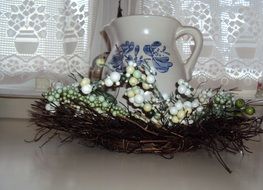 ceramic pitcher wreath background