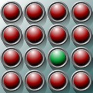 green button among red ones