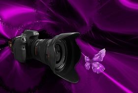 camera on a purple background