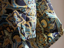 blue fabric with oriental pattern