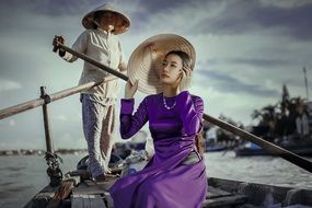 lady boat woman in purple fashion style