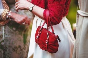 elegant woman with a red handbag