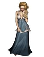 doll in a long dark gray dress