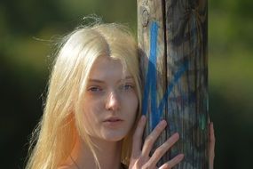 girl out longing blond portrait blue eyes