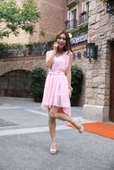 beautiful young woman pink fairy skirt