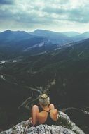 girl view panorama valley clouds sky female