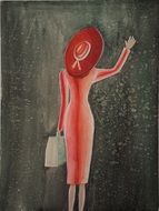 woman with a suitcase waving her hand