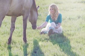 girl feeding a horse