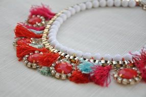 women's necklace with colorful tassels