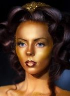 portrait of a woman in golden makeup