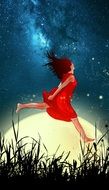 woman and moon drawing
