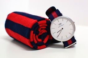 striped scarf and watchband