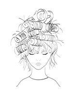 drawing of girl in hair curlers