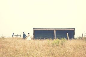 newlyweds on a grain field