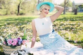 beautiful smiling woman picnic spring