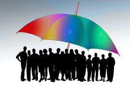 black silhouette person man woman child umbrella