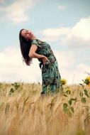 young woman model female attractive nature landscape