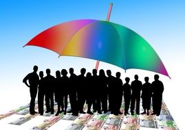 person man woman child silhouette colorful umbrella euro