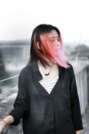 asian young girl with pink hair