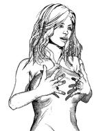 Black and white drawing of the woman