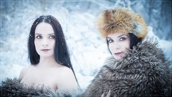 dark haired glamour girl double portrait, photo manipulation