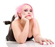 sexy woman with pink hair and nails lying